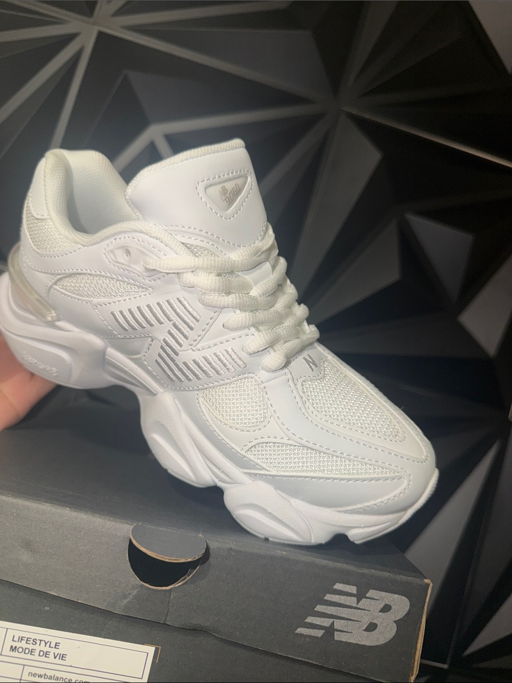 New Balance Women's White Chunky Mesh & Leather Sneaker